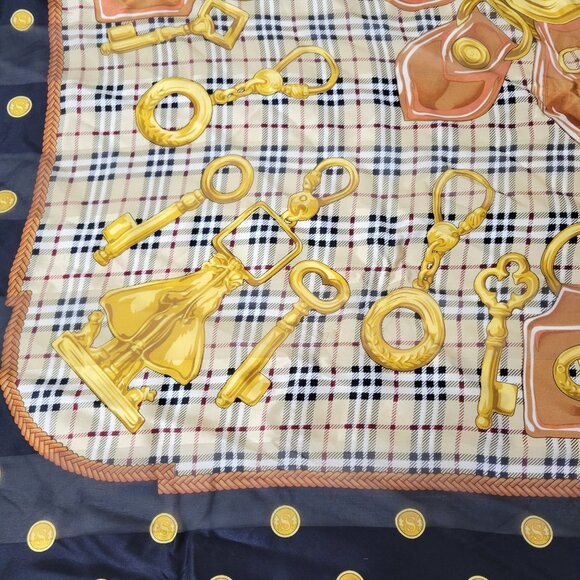 Vintage Kkuscho Silk Scarf with Classic Plaid and Key Design - Picture 4 of 5